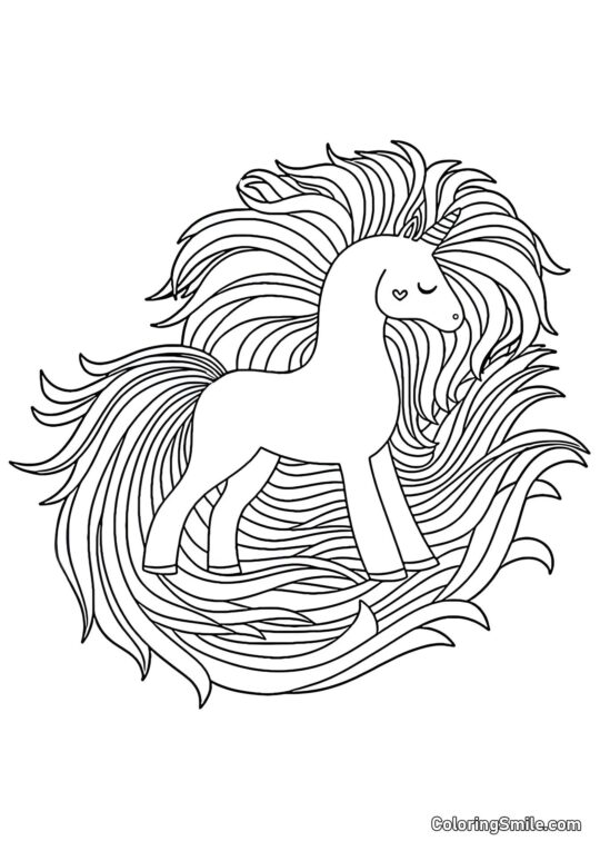 Jednorożec z długą grzywą - Kolorowanka