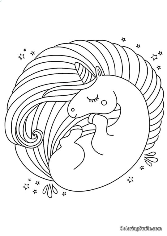 Śpiący jednorożec - Kolorowanka