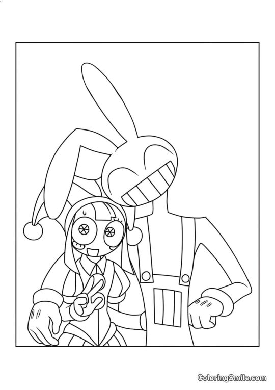 Pomni i Jacks w uścisku - Kolorowanka