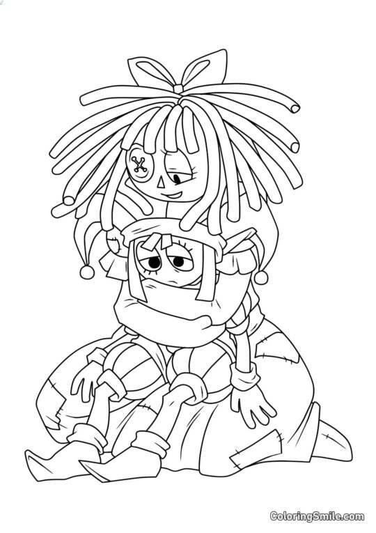 Ragata przytula Pomni - Kolorowanka