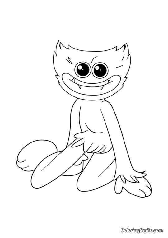 Huggy Wuggy siedzący na kolanach Huggy Wuggy siedzący na kolanach - Kolorowanka