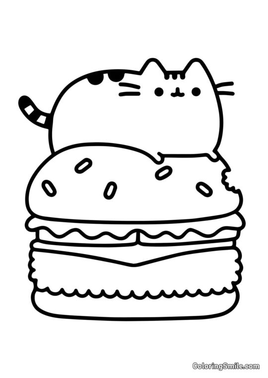 Pusheen kot na cheeseburgerze - Kolorowanka