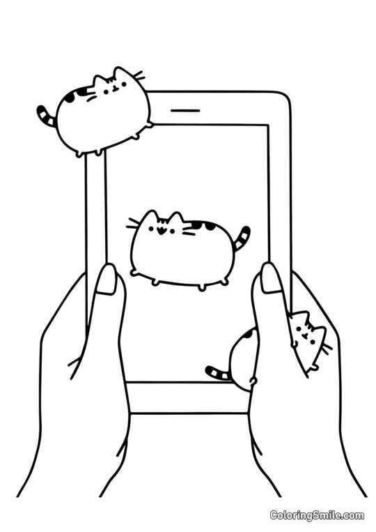 Pusheen kot na iPadzie - Kolorowanka