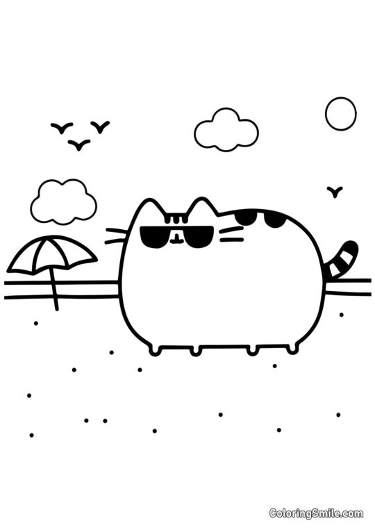 Pusheen kot w okularach przeciwsłonecznych - Kolorowanka