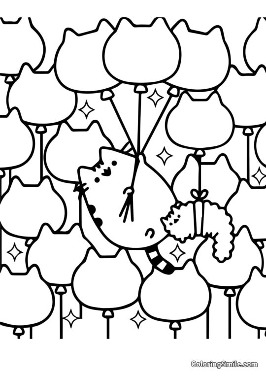 Pusheen kot i balony (Terapia sztuką) - Kolorowanka