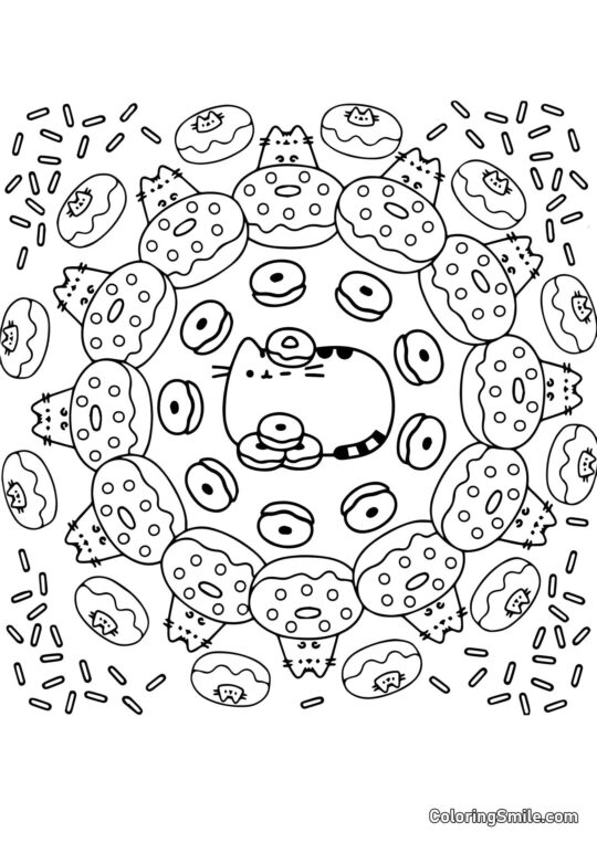 Pusheen kot i pączki (Terapia sztuką) - Kolorowanka