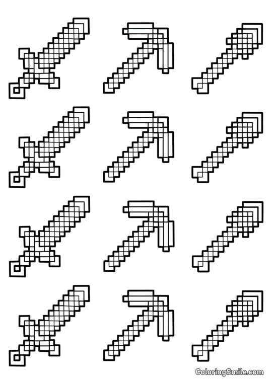 Miecz, Kilof i Łopata z Minecrafta - Kolorowanka