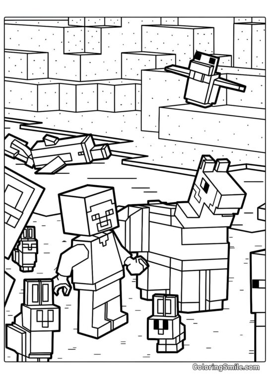 Steve z Llamą i Królikami - Kolorowanka