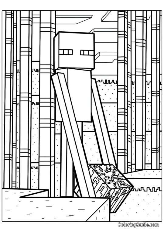 Enderman Niosący Blok - Kolorowanka