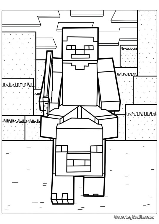 Steve jeżdżący na Świni - Kolorowanka
