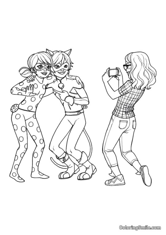 Alya fotografująca Biedronkę i Cat Noira Alya fotografująca Biedronkę i Cat Noira - Kolorowanka