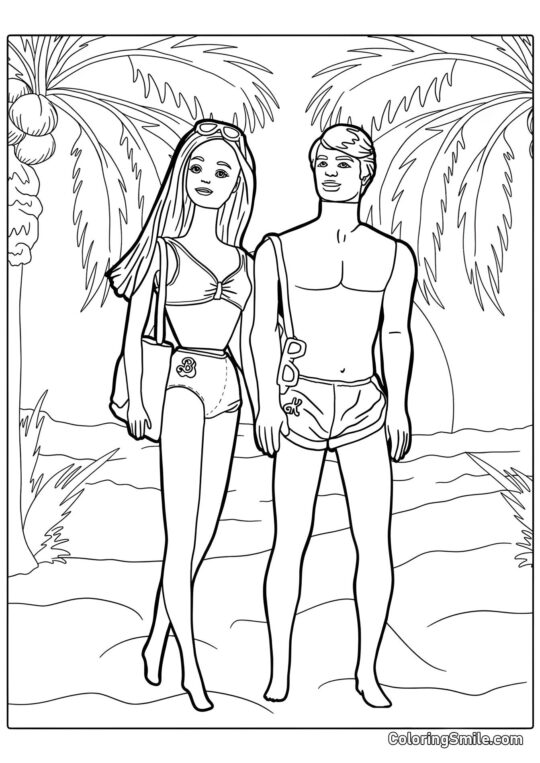 Barbie i Ken latem Barbie i Ken latem - Kolorowanka