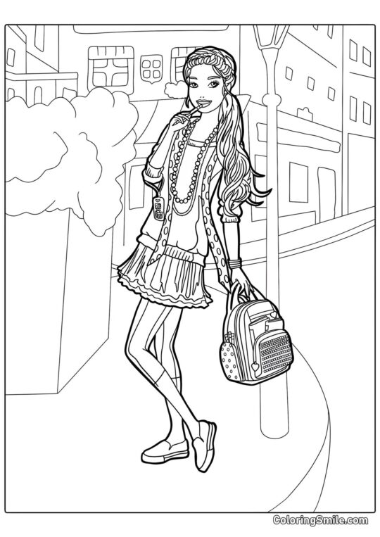 Barbie z plecakiem Barbie z plecakiem - Kolorowanka