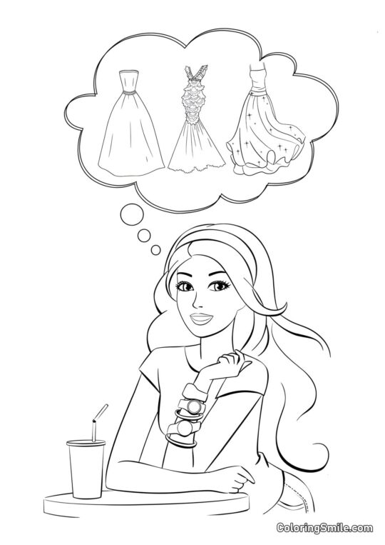 Barbie marząca o sukienkach Barbie marząca o sukienkach - Kolorowanka