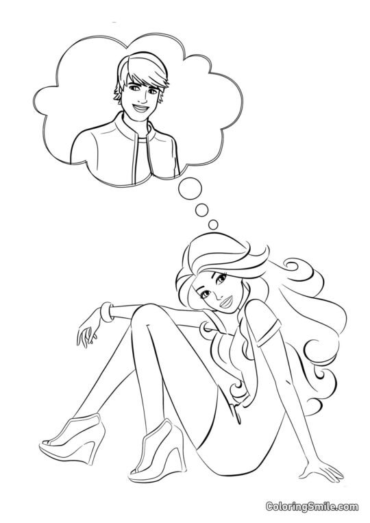 Barbie myśląca o chłopaku Barbie myśląca o chłopaku - Kolorowanka