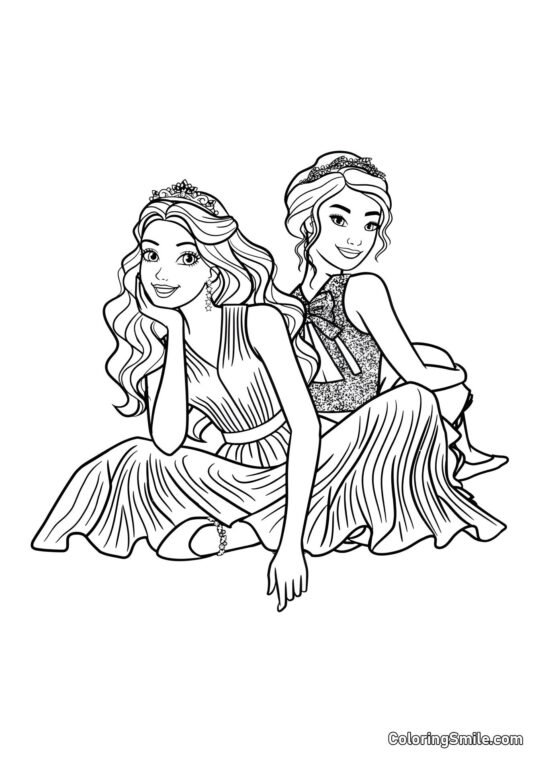 Barbie z przyjacielem siedzącym na podłodze Barbie z przyjacielem siedzącym na podłodze - Kolorowanka