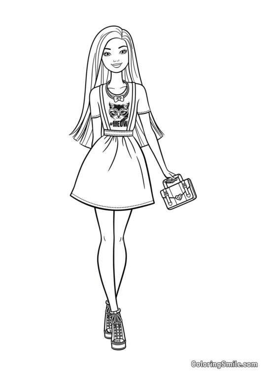 Barbie w koszuli z kociakiem Barbie w koszuli z kociakiem - Kolorowanka