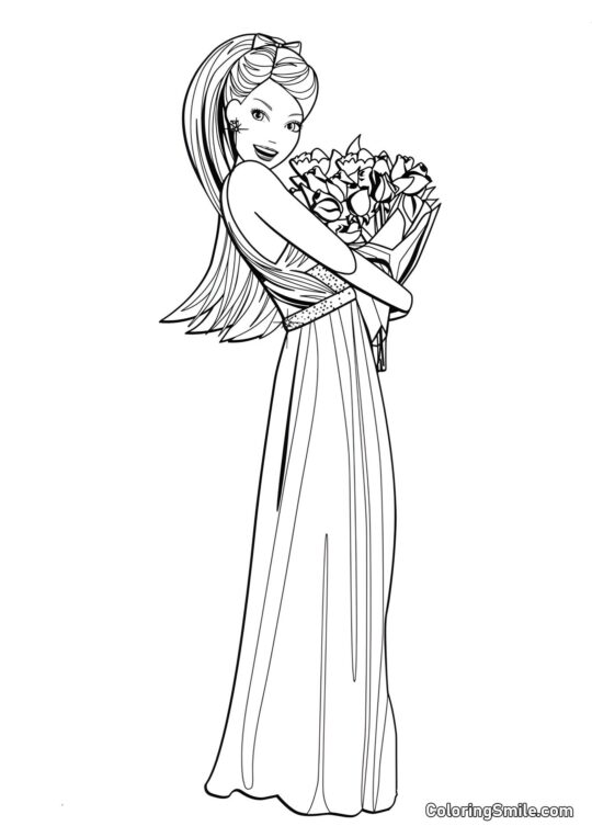 Barbie z bukietem kwiatów Barbie z bukietem kwiatów - Kolorowanka