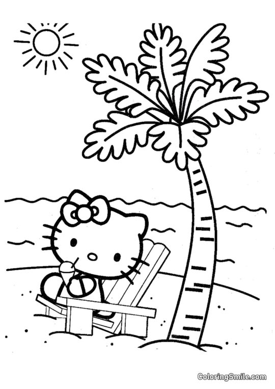 Kitty obok palmy - Kolorowanka