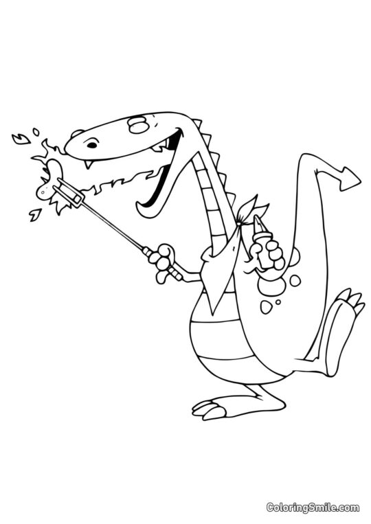 Smok piekący kiełbasę - Kolorowanka