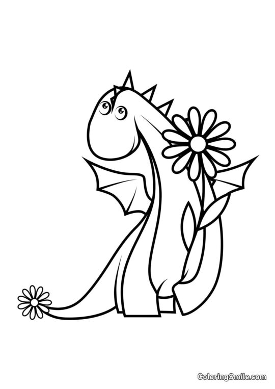 Mały smok z stokrotką - Kolorowanka