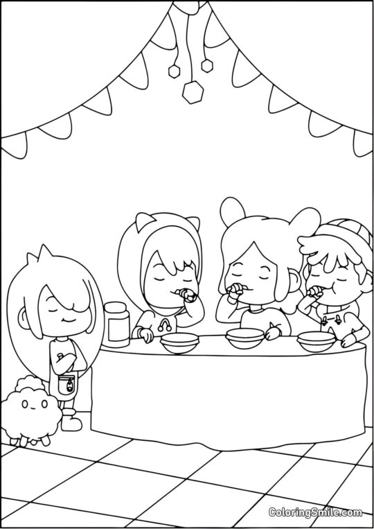 Toca Boca dzieci jedzące śniadanie - Kolorowanka