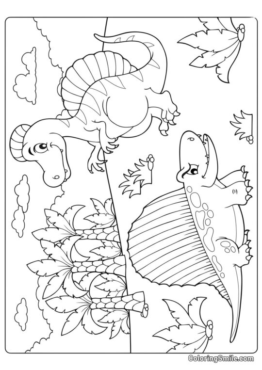 Kreskówkowy Dimetrodon i Spinozaur - Kolorowanka