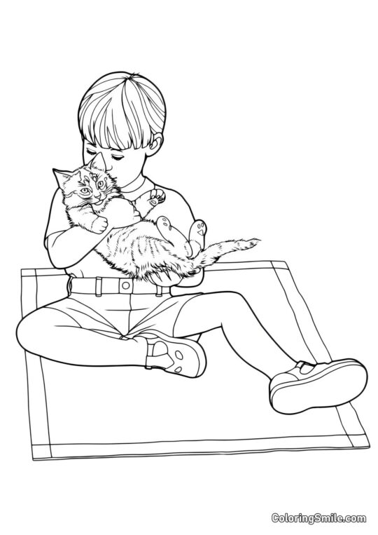 Kociak Bawiący się z Chłopcem - Kolorowanka