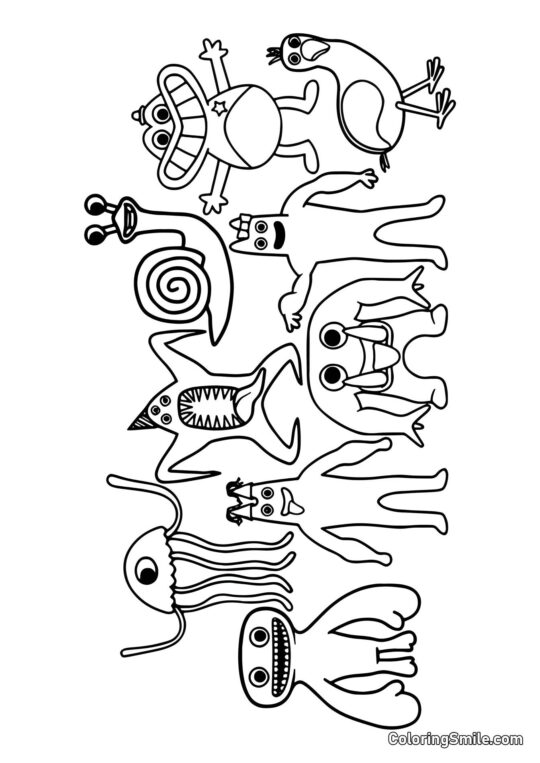 Postacie z przedszkola Banban 2 i 3 razem - Kolorowanka