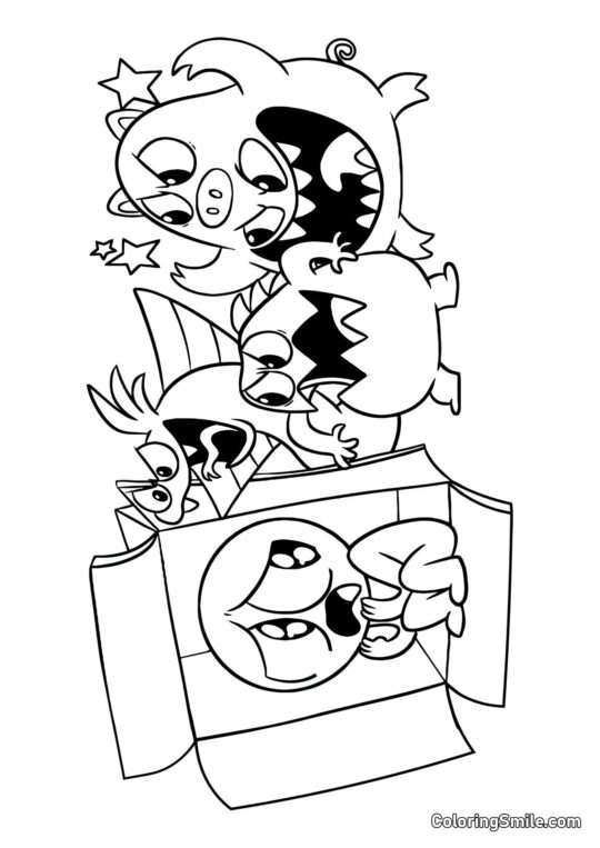 Gracz chowa się w pudełku przed potworami z przedszkola Banban - Kolorowanka