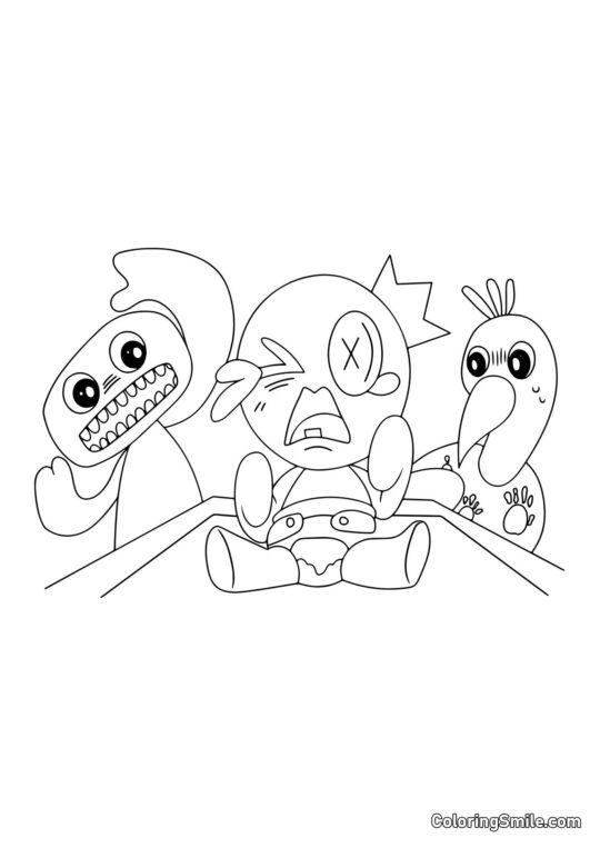 Bohaterowie przedszkola Banban i niebieski przyjaciel tęczy - Kolorowanka