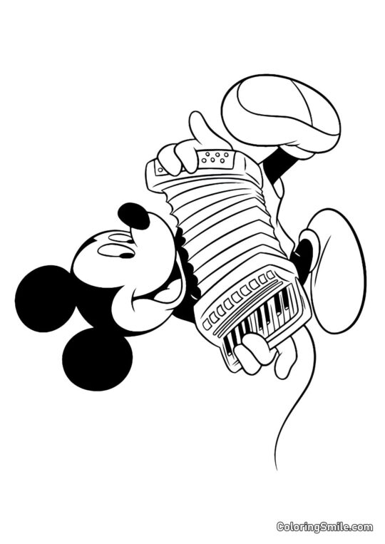 Mickey Mouse gra na akordeonie - Kolorowanka