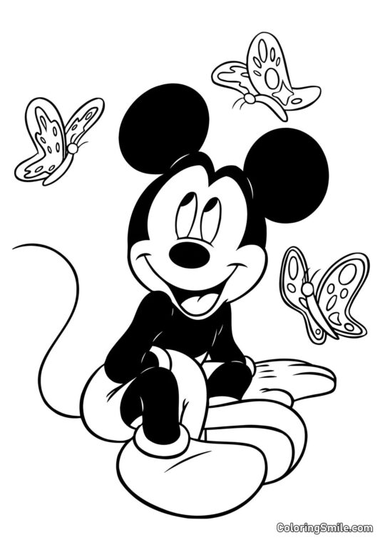 Mickey Mouse i motyle - Kolorowanka