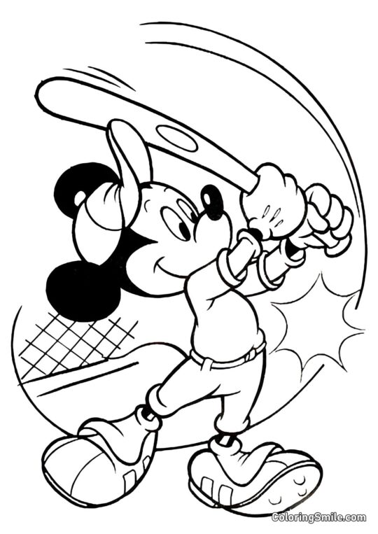 Mickey Mouse z kijem baseballowym - Kolorowanka