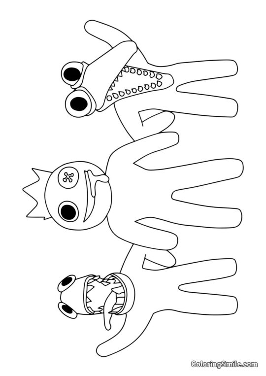 Niebieski, Zielony i Pomarańczowy machają Niebieski, Zielony i Pomarańczowy machają - Kolorowanka