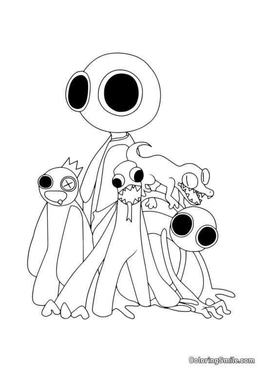 Wszyscy bohaterowie Rainbow Friends Wszyscy bohaterowie Rainbow Friends - Kolorowanka