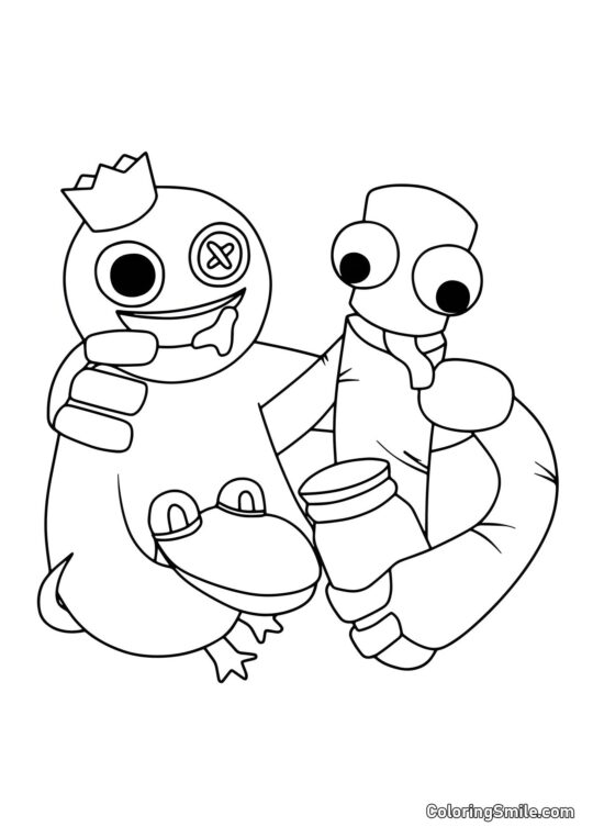 Niebieski, Zielony i Pomarańczowy obejmują się Niebieski, Zielony i Pomarańczowy obejmują się - Kolorowanka