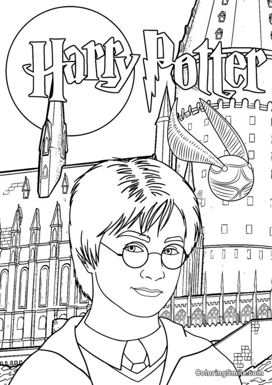 Harry Potter na tle zamku - Kolorowanka