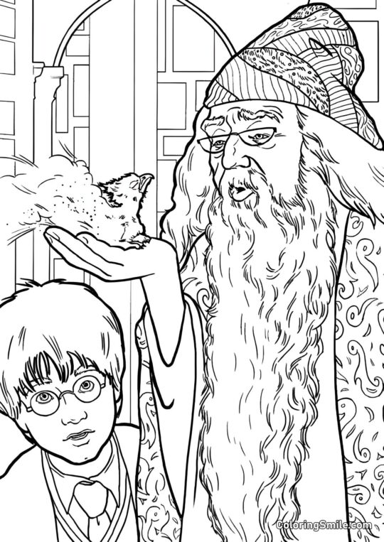 Dumbledore pokazujący Harry’emu Feniksa - Kolorowanka