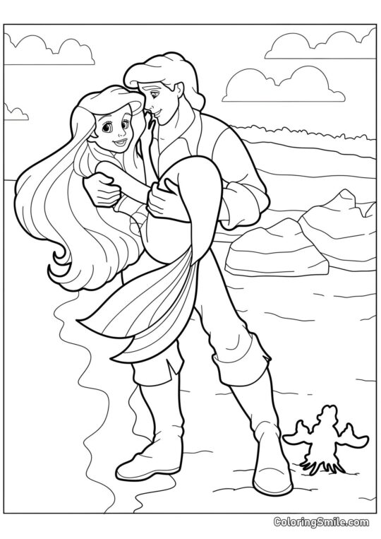 Ariel w ramionach księcia - Kolorowanka