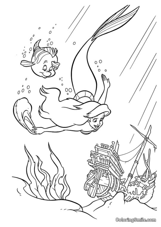 Syrena i zatopiony statek - Kolorowanka