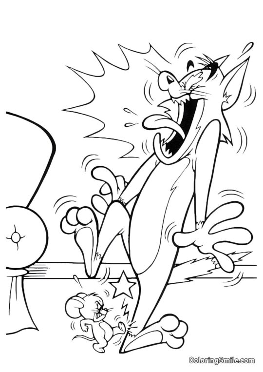 Jerry Stanął na Nodze Toma Jerry Stanął na Nodze Toma - Kolorowanka