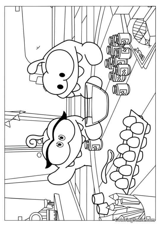 Om Nom i Om Nelle Malują Jajka Wielkanocne - Kolorowanka