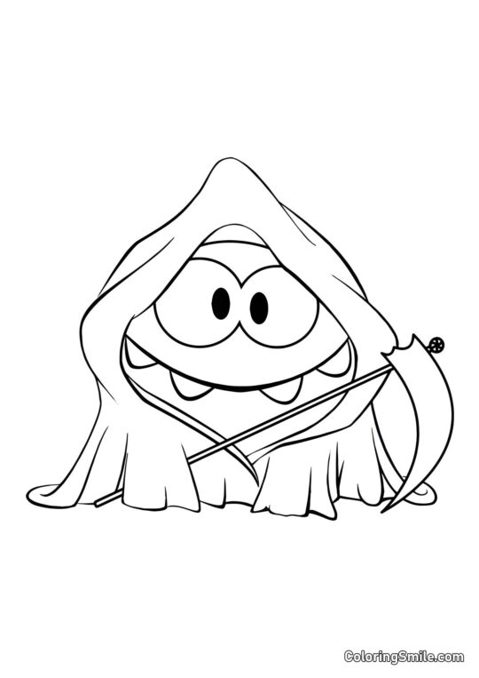 Om Nom z Kosą na Halloween - Kolorowanka