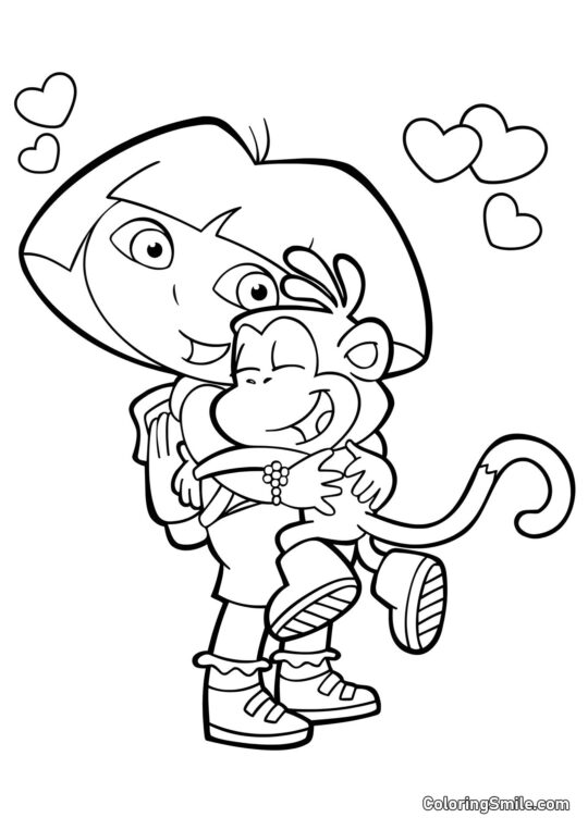 Dora przytula małpkę Dora przytula małpkę - Kolorowanka