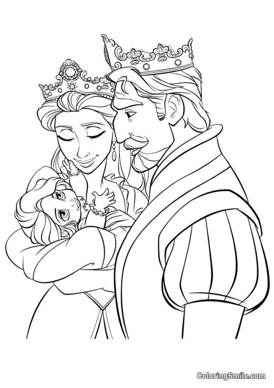 Mała Roszpunka w Ramionach Rodziców - Kolorowanka