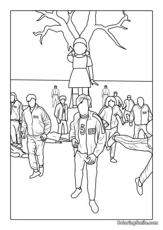 Czerwone Światło Zielone Światło (Pierwszy Squid Game) - Kolorowanka