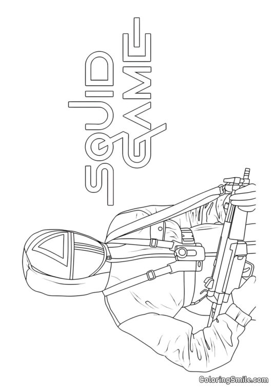 Żołnierz z bronią z Squid Game - Kolorowanka