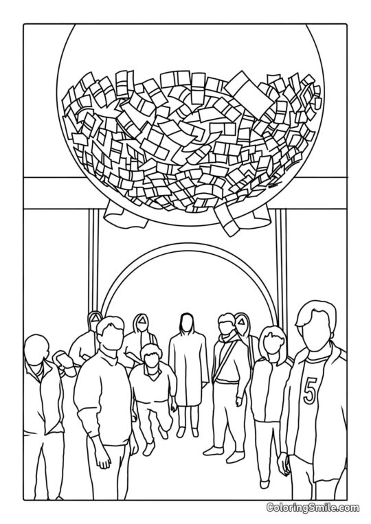 Piłka z pieniędzmi z Squid Game - Kolorowanka