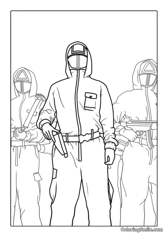 Trzech Strażników z Squid Game - Kolorowanka